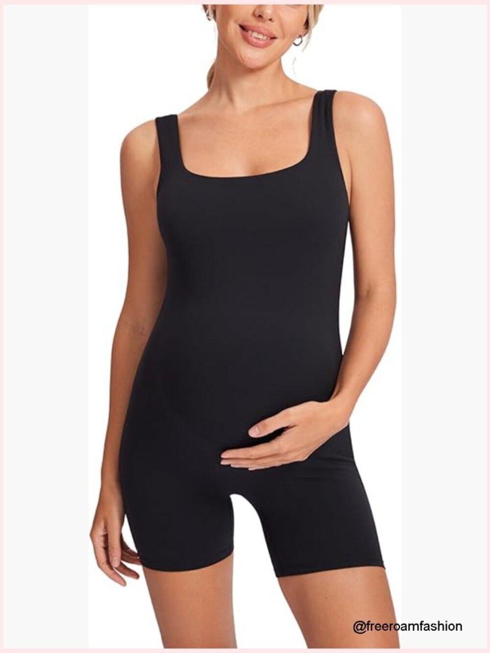Maternity Jumpsuit with Shorts, Square Neck Tank Top, Polyamide Blend